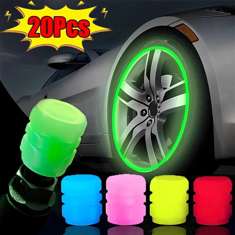 Luminous Car Tire Valve Caps Fluorescent Wheel Tire Decor Night Glowing Tyre Valve Stem Caps for Car Motorcycle Bike Accessories