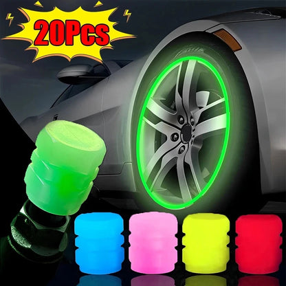 Luminous Car Tire Valve Caps Fluorescent Wheel Tire Decor Night Glowing Tyre Valve Stem Caps for Car Motorcycle Bike Accessories