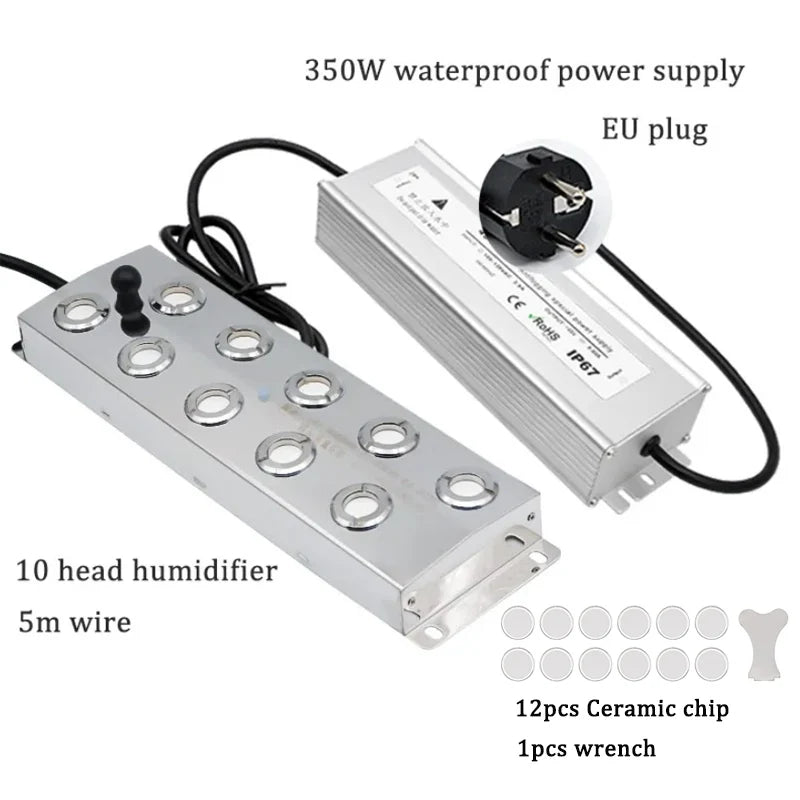 2/4/6/8/10/12 Head Ultrasonic Mist Maker Fogger Stainless Steel Air Humidier Garden/Rockery/Pool Fog Sprayer Generator 220V