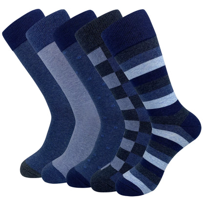 5Pairs Mens Fun Dress Socks, Pattern Funny Socks Pack, Colorful Striped Combed Cotton Novelty Socks，Cool Breathable Casual Socks