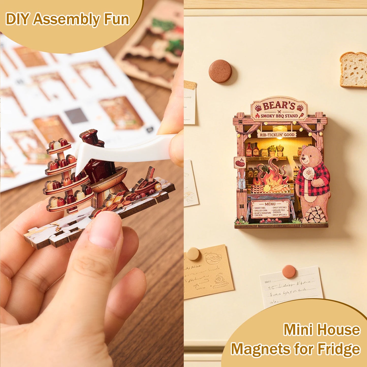 DIY Fridge Magnets Cute Cartoon Magnetic Stickers 3D Puzzle Miniature Street Shop Kids Whiteboard Blackboard Decor