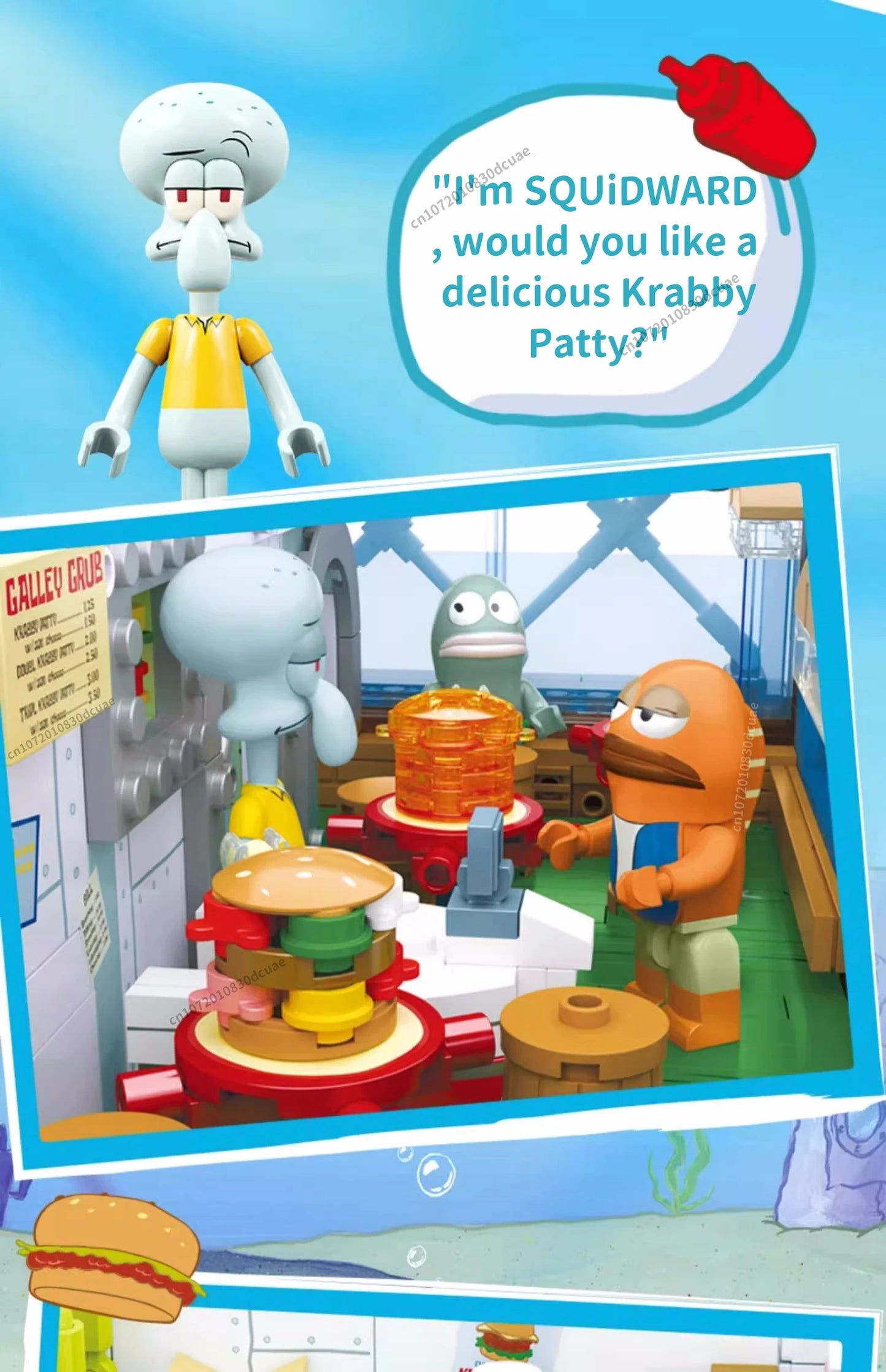 Spongebob building block cartoon Krusty Krab creative restaurant scene model Patrick Star assembly toy children's birthday gift