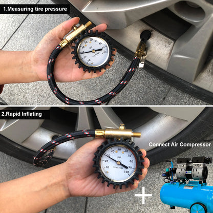 Tire Pressure Gauge 100psi with Clip On Chuck ATsafepro  2 inch Dial Accuracy Analog Tire Gauge Convenient Pressure Reading