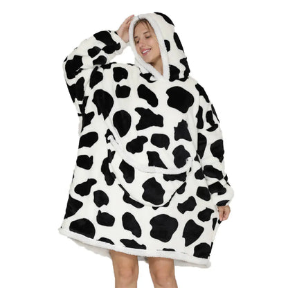 2024 Blue Animal Flannel Blanket with Sleeves Winter Hoodie Sweatshirt Women Men Fleece Giant TV Blanket Oversized for Couples