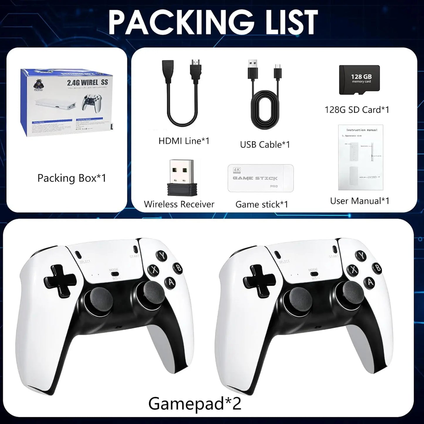 2026 New Retro Gaming Console with 23 Emulators & 20,000+ Built-in Games 4K HDMI 2.4G with Dual Wireless Controllers