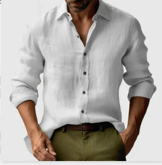 Men's Solid Color Long Sleeve Shirt Autumn Button Loose Fit Casual Breathable Top Men Fashion Basic Shirts