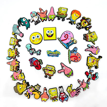 Mixed 20pcs/set Shoe Charms DIY Spongebob Accessories For PVC Decorations Fit to Bubble Slides Sandals Kids X-mas gifts