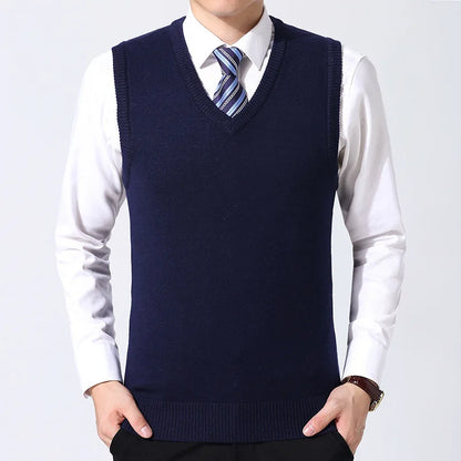 Men's Cashmere Sweater Casual Solid Color V-Neck Business Sweater Vest Warm and Comfortable Vest Autumn and Winter Pullover Top