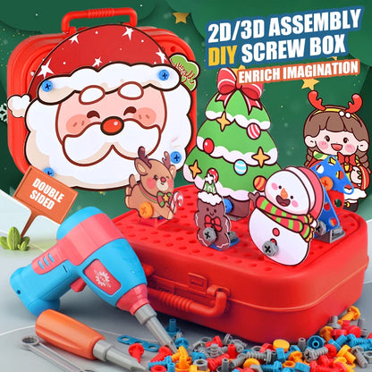 Christmas Pretend Repair Toolbox Children DIY Assembling Electric Drill Screwdriver Toy Kit Educational Toy Kid Birthday Gifts