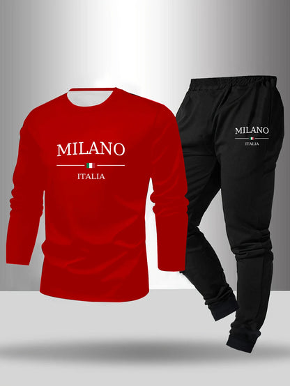 2-piece men's sleepwear set for spring summer autumn winter long sleeved pants letter patterned base shirt home wear set