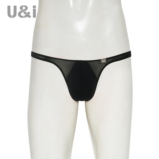 U＆I Men's Sexy G-String Underwear Trendy Personality Ultra-Thin 50g Transparent High-Elastic 3D Pouch T-Style Briefs