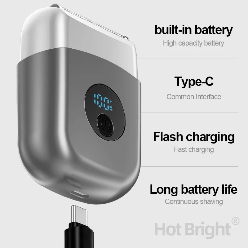 Electric Foil Shaver Portable Travel Razor for Men Rechargeable LED Display Face Shaving Beard Trimmer Cordless