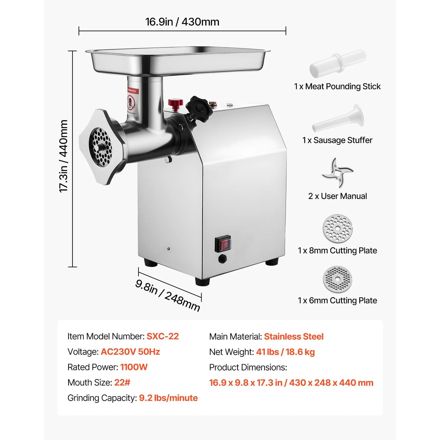 SucceBuy  Meat Grinder 5.5 Lbs-9.2 Lbs/Min Capacity Electric Meat Mincer w/ Blade Grinding Plate Sausage Maker for Kitchen Home