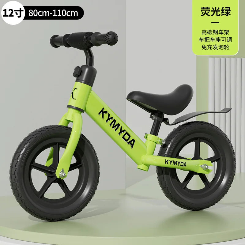 KYMIDA Balance Bike No Pedal Gliding Bike Adjustable Height High Carbon Steel Frame Integrated Hub Solid Tires Outdoor Sport