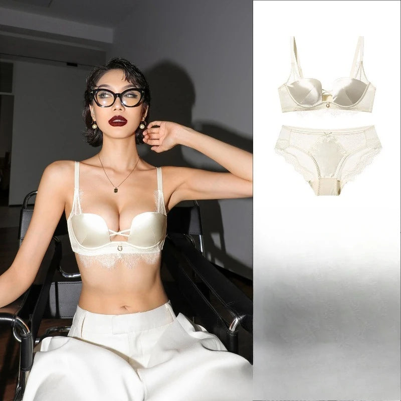 Set Intimo Pizzo Leopardato Chic Stile Francese Reggiseno Push Up Seno Piccolo Antiaccadimento Taglie Comode S-XL Hot Sale Set