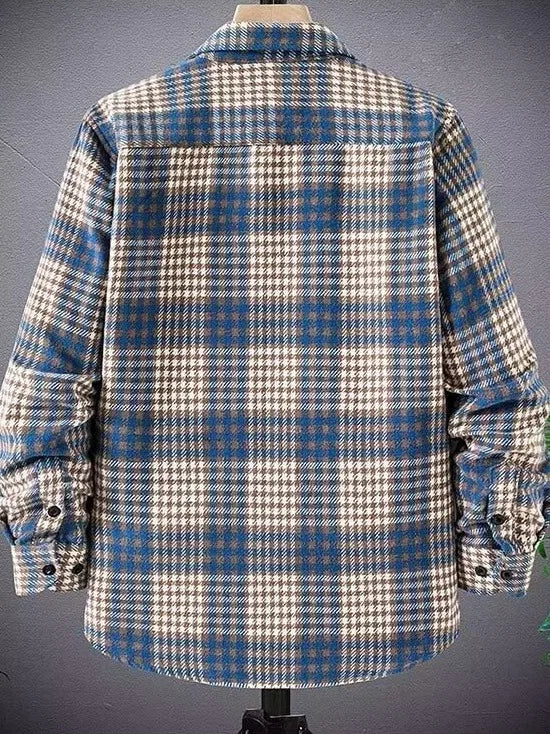 Thickened Plaid Shirt Autumn Winter Men's Korean Version Trend Outerwear Double Pocket Versatile Woolen Coat Shirt