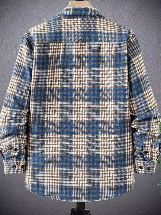 Thickened Plaid Shirt Autumn Winter Men's Korean Version Trend Outerwear Double Pocket Versatile Woolen Coat Shirt