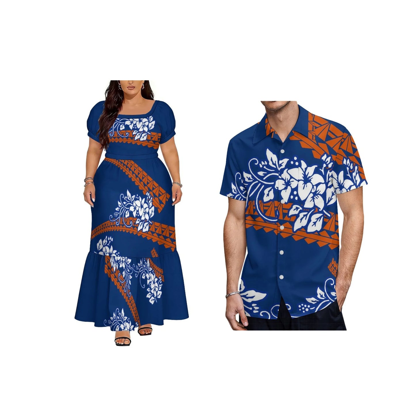 Big Size Polynesian Design Ladies Long Dress Hawaii Short Sleeve Square Collar Evening Dress Drop Shipping