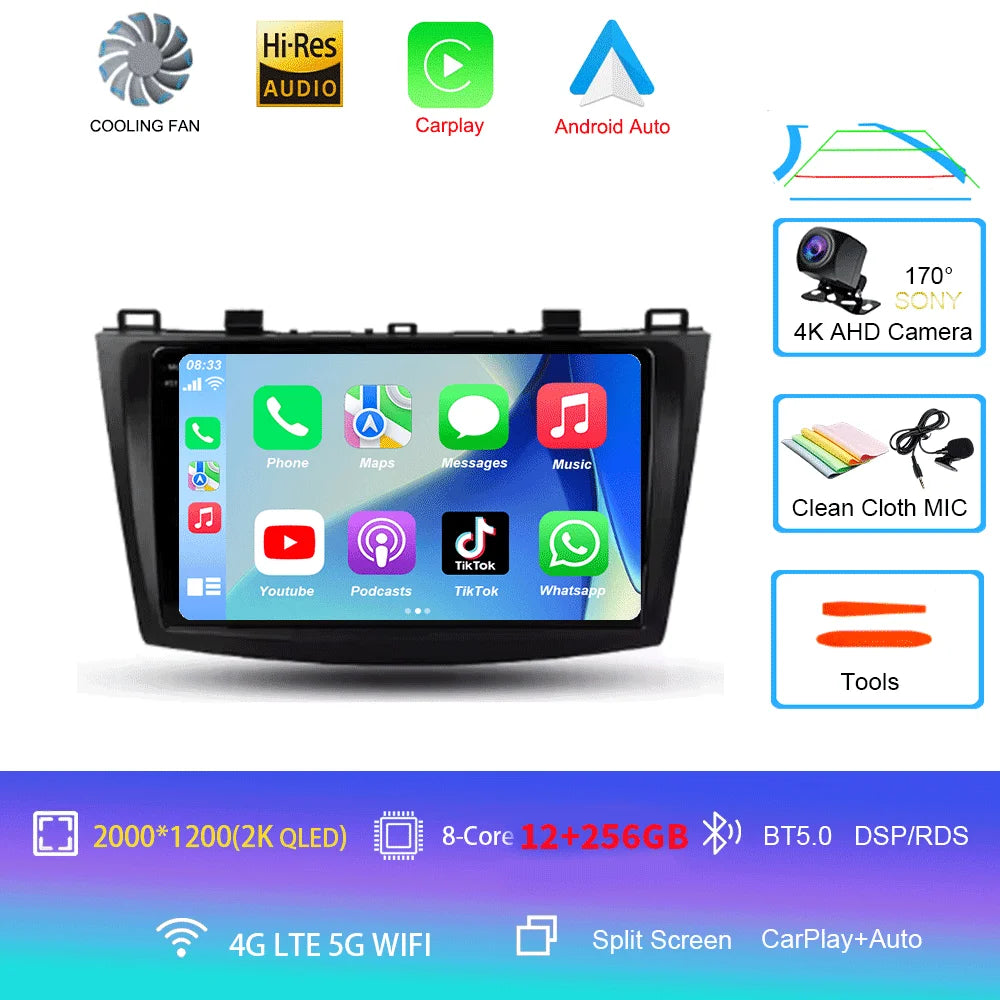For Mazda 3 II For Mazda3 BL 2009 - 2013 Android16 Carplay Auto 4G+WIFI GPS Car Radio Navigation Multimedia Video Player Stereo