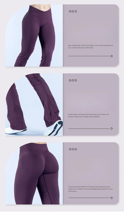 Seamless Flares Women Gym Fashion Yoga High Elastic Flared Pants Waist Cross Seamless Sports Leggings Fitness Wide-leg Trousers
