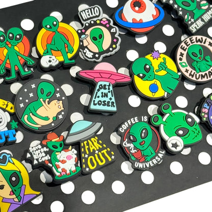 20-100pcs Alien Universe Astronaut Shoe Buckle Accessories PVC DIY Sandal Shoes Charms Clogs Pins Decor Kids Man Party Gift