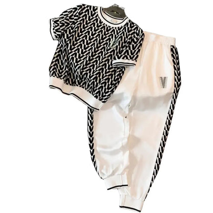 Fashion Suit Women's Summer New Item, High-end Feeling, Age Reducing Short Sleeved Casual Leg Tied Pants Two-piece Set Pant Sets