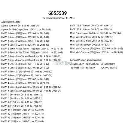 1/4PCS 433MHZ 6855539 Tire Pressure Sensor For BMW 1 2 3 4 i3 i8 X1 X2 X5 X6 Mini Mini Car TPMS Tire pressure display Sensor