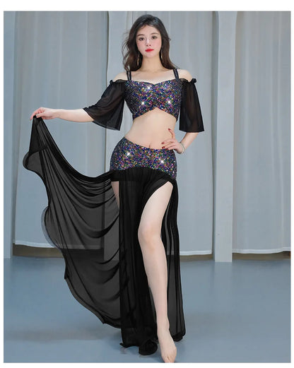 Sexy Sequin Belly Dance Costume 2025 Summer New Arrival High-End Practice Suit Performance Ethnic Dancewear Chinese Manufacturer