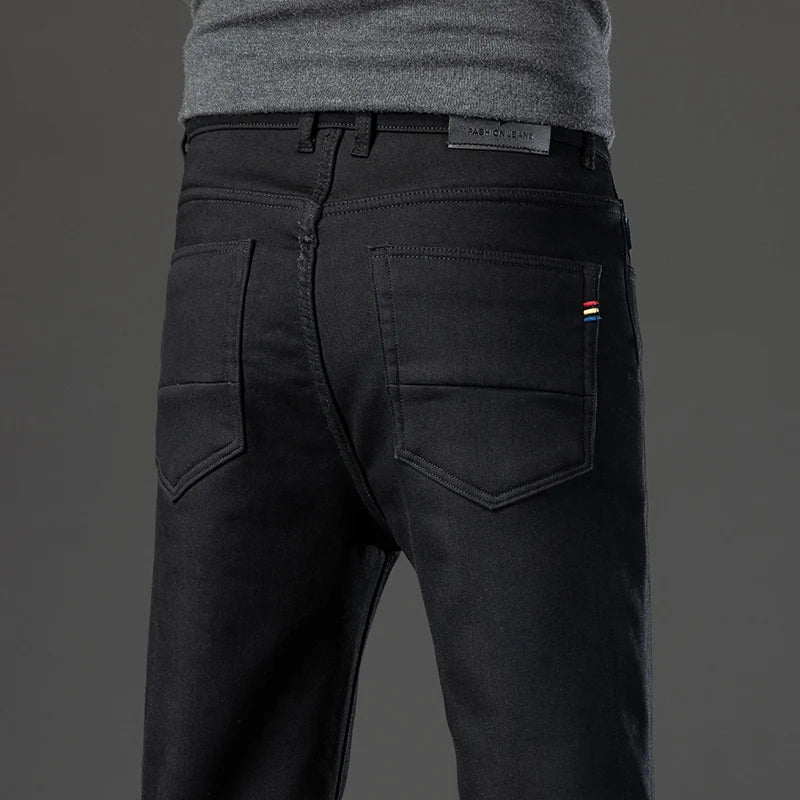 Winter Men's Slim Loose Straight Elastic Denim Pants Casual Clothing Fashion Plush Thickening Trousers Fleece Thick Warm Jeans