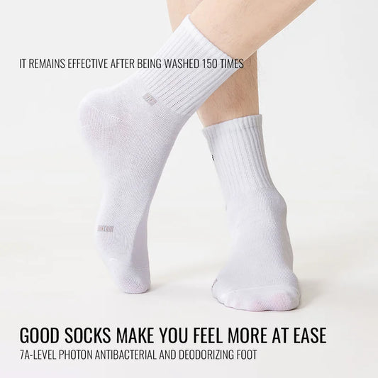 MiiOW 100% Pure Cotton Socks Men Business Dress Long Sock Black White Antibacterial Anti Odor Crew Socks Breathable Sport Sock
