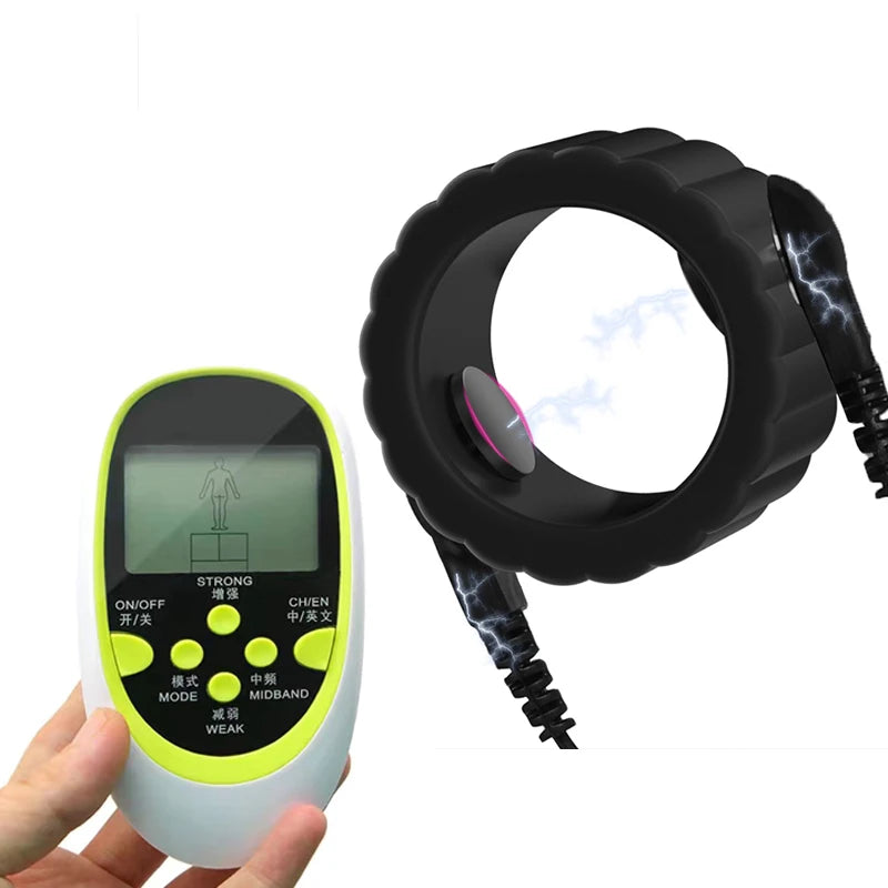 Electro Shock Silicone Penis Ring Bdsm Electric Stimulate Scrotal restraint Massage Cock Cage Masturbation Sex Toys For Men Gay