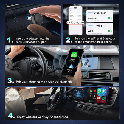 CarlinKit Mini Ultra 3 Wireless CarPlay & Android Auto Adapter Wired To Wireless USB Dongle Plug and Play Fast Auto Connection