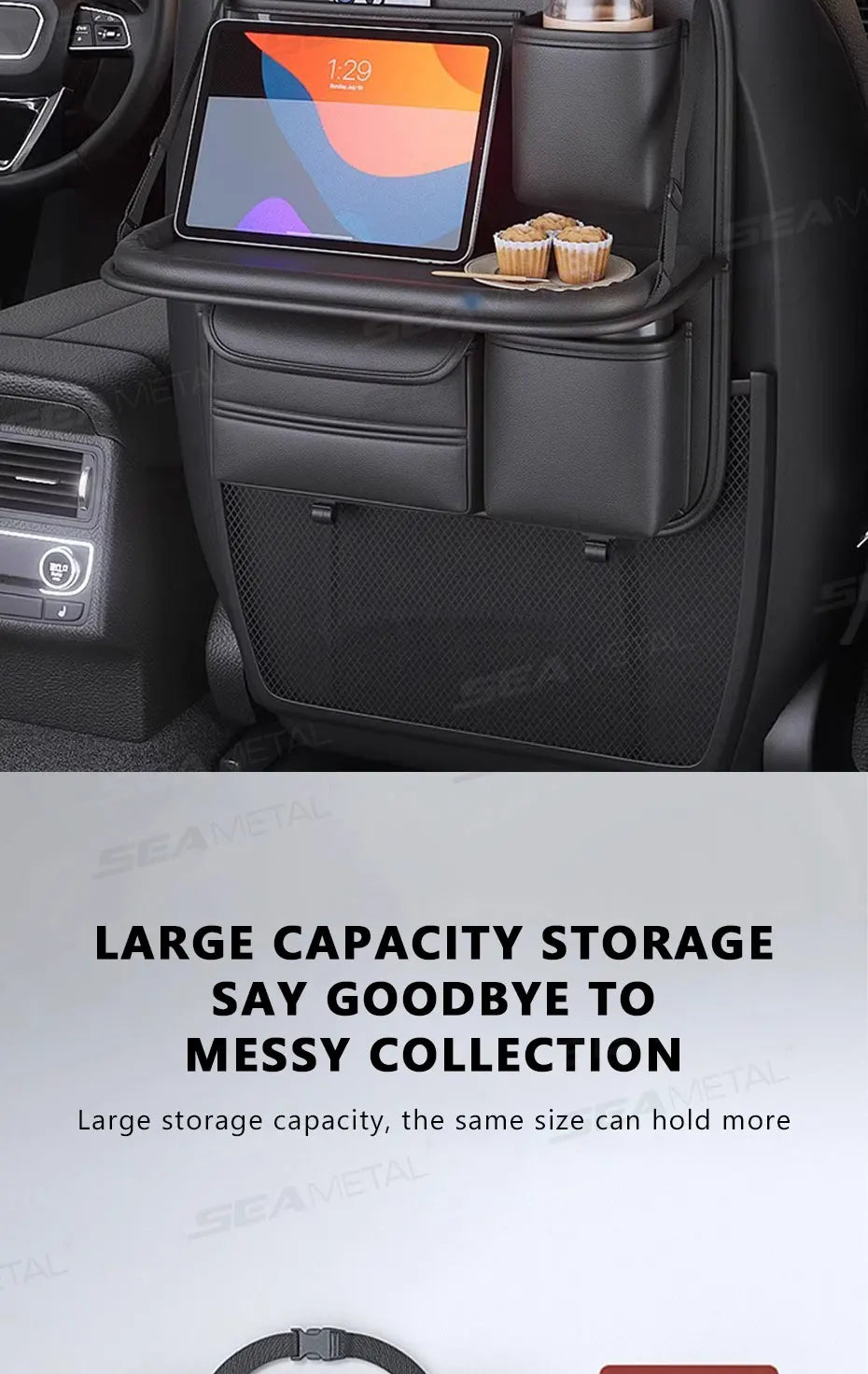SEAMETAL Car Backseat Table Storage Bag Folding Table Trash Can Pu Leather Multi-functional Hanging Storage Bags Seat Back Tray