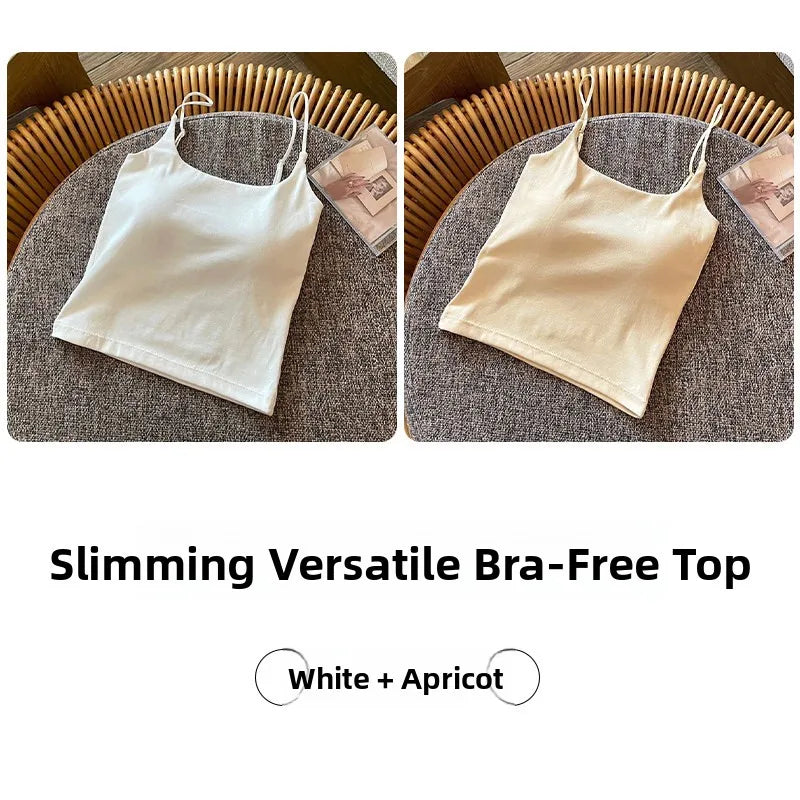 Summer New Small Strap Vest with Chest Pad Backless Integrated Inner And Outer Wear Slimming  Color Short Top for Women