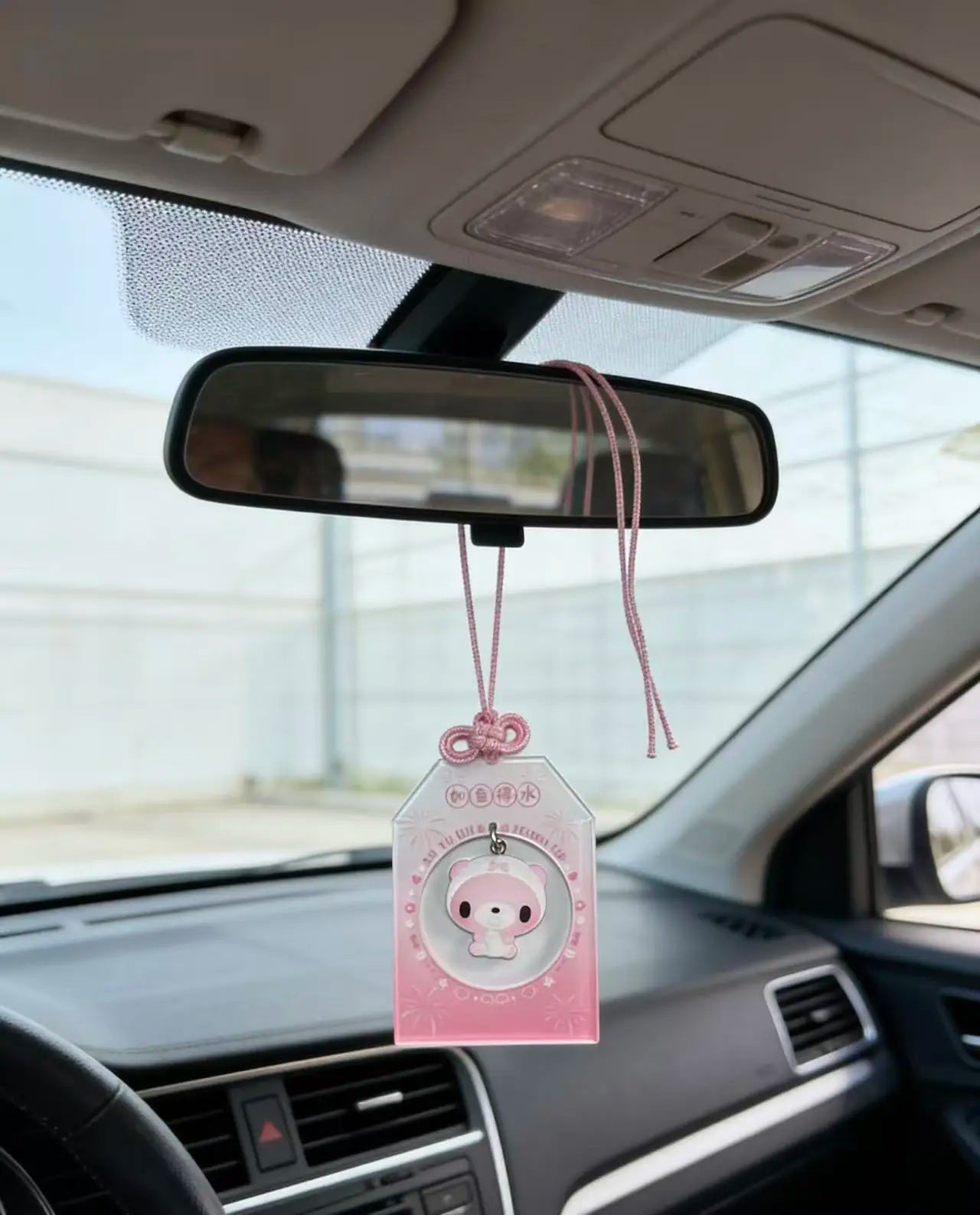 Pink Bear Omamori Car Hanging Ornament, Cute Lucky Charm for Vehicle