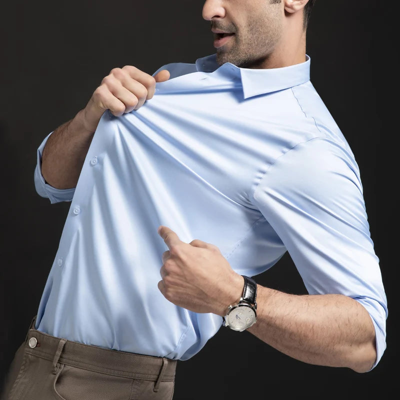 New elastic long sleeved shirt for men's fashion, business, leisure, solid color  non ironing, professional men's white shirt