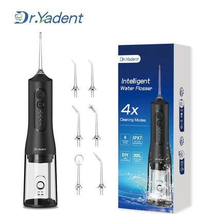 Dr.Yadent YD06 Oral Irrigator Flosser 300ML Large Capacity for Road Trips 4 Modes with DIY Pressure 7 Varies Nozzle Water Jets