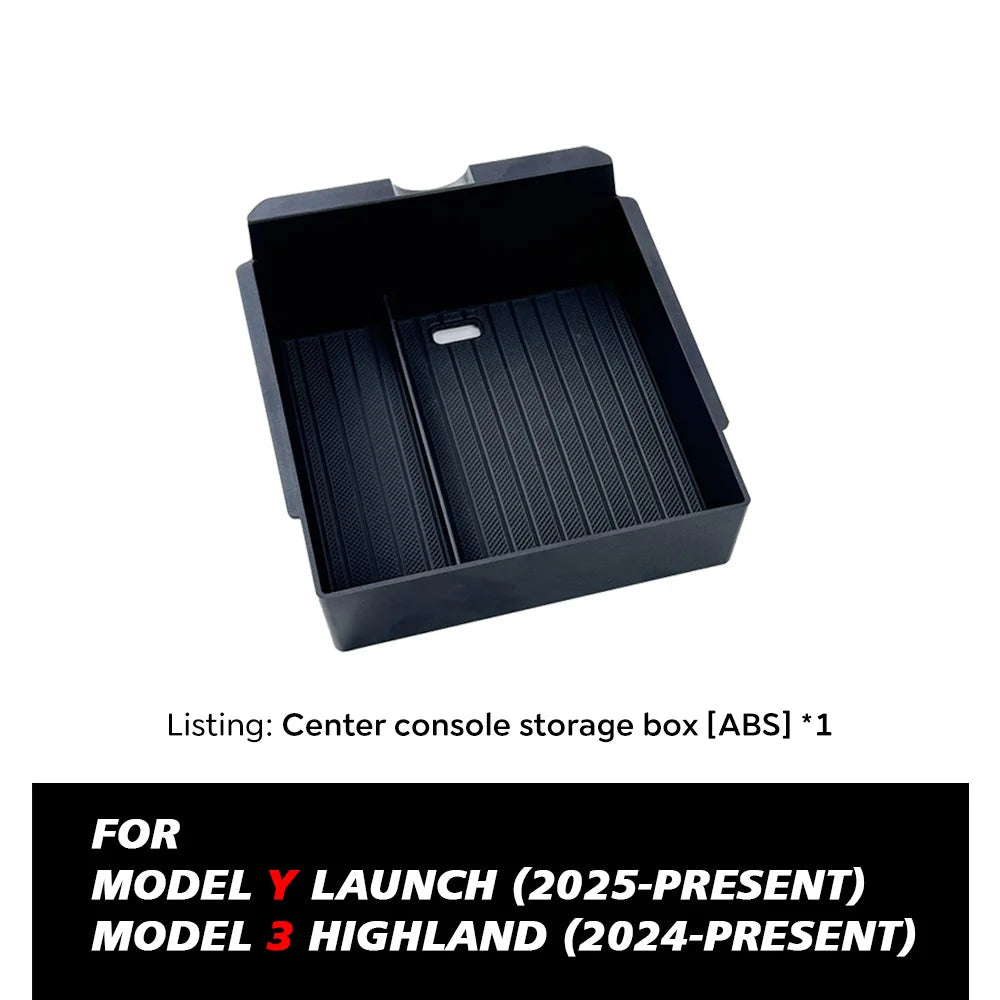For Tesla New Model Y 2025 Launch Juniper Teslajuniper ABS with Silicone Non-slip Mat Console & Armrest Storage Box Upper