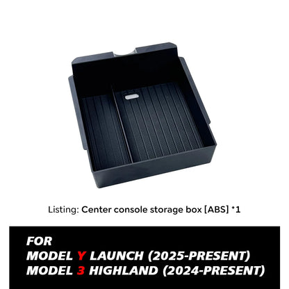 For Tesla New Model Y 2025 Launch Juniper Teslajuniper ABS with Silicone Non-slip Mat Console & Armrest Storage Box Upper