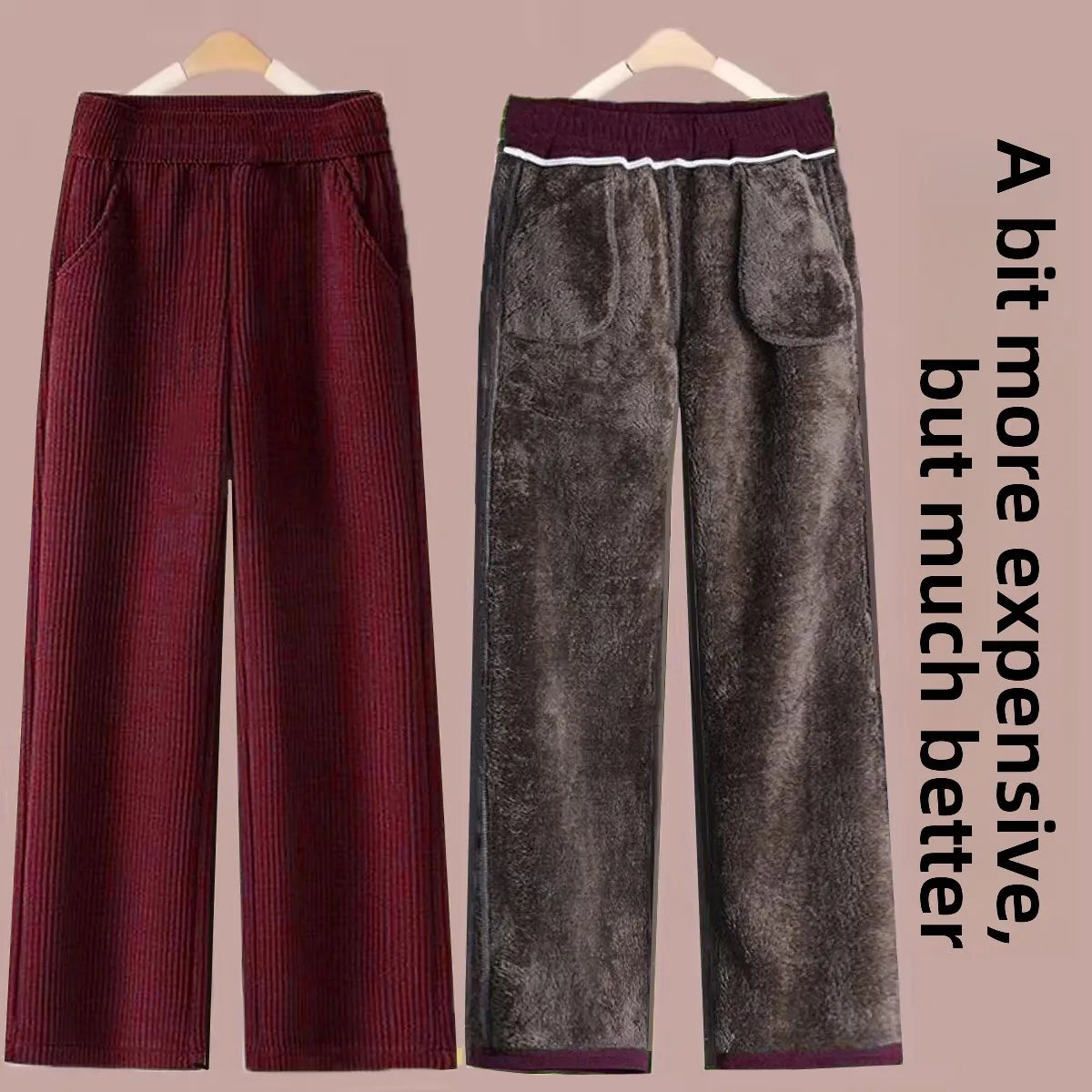 Fleece Lined Thick Corduroy High Waist Wide Leg Pants Women's Autumn Winter New Style Drapey Mom Straight Leg Trousers Trendy