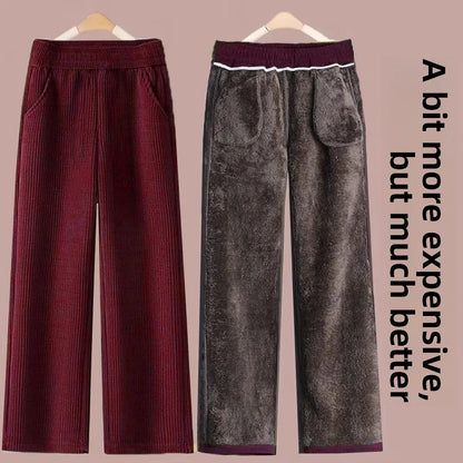 Fleece Lined Thick Corduroy High Waist Wide Leg Pants Women's Autumn Winter New Style Drapey Mom Straight Leg Trousers Trendy