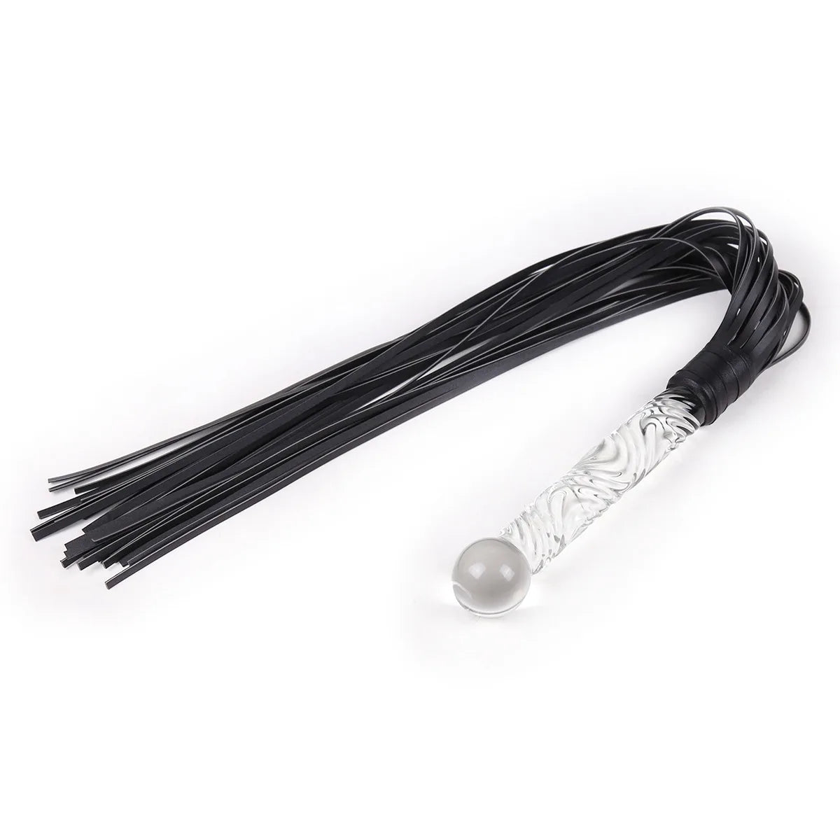 Luxury Crystal Glass Handle Flogger Whip – Premium Leather BDSM Bondage Toy for Couples, Sensory Play & Roleplay Black Straps,