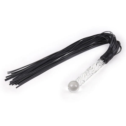 Luxury Crystal Glass Handle Flogger Whip – Premium Leather BDSM Bondage Toy for Couples, Sensory Play & Roleplay Black Straps,