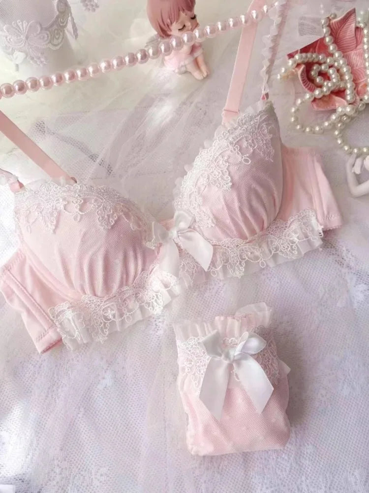 YUQI Sexy Japanese Sweet Bra Set G Cup Large Cup Women's Underwire Heavy Lace Thin Cup Comfort Pure & Sensual Lingerie  push up