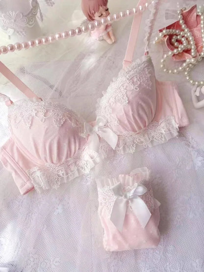 YUQI Sexy Japanese Sweet Bra Set G Cup Large Cup Women's Underwire Heavy Lace Thin Cup Comfort Pure & Sensual Lingerie  push up
