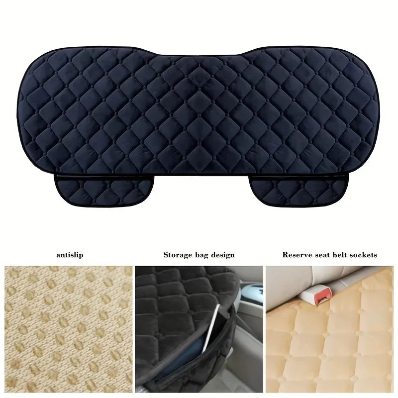 Rear Car Seat Covers Flocking Cloth Car Cushion Non Slide Checkered Winter Keep Warm Mat Pad Universal Fit Truck SUV Van