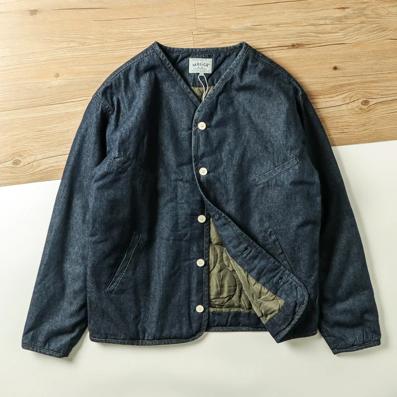 Retro Japanese Style Loose Fit Cotton Jacket Casual Unisex Denim Coat Long Sleeve Warmth Youth Fashion Autumn Winter Men's Wear
