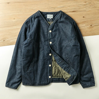 Retro Japanese Style Loose Fit Cotton Jacket Casual Unisex Denim Coat Long Sleeve Warmth Youth Fashion Autumn Winter Men's Wear