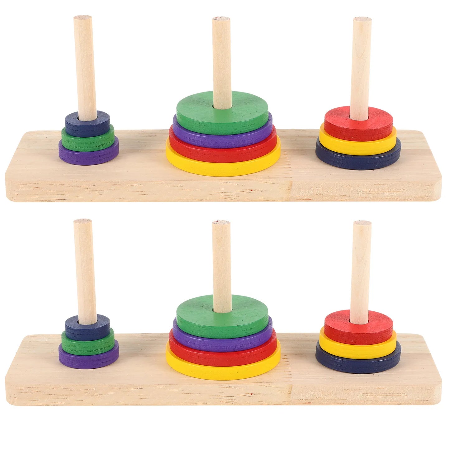2Pcs Colorful Wooden Hanoi Tower Brain Teaser Intellectual Puzzle Game for Adults Thinking Stress Relief Challenge