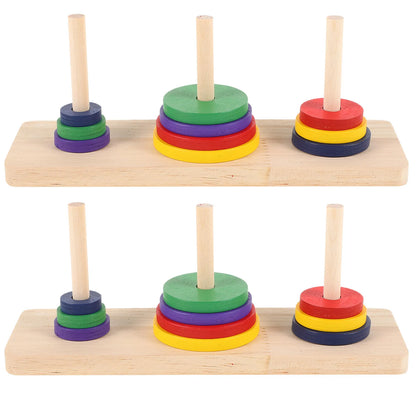 2Pcs Colorful Wooden Hanoi Tower Brain Teaser Intellectual Puzzle Game for Adults Thinking Stress Relief Challenge